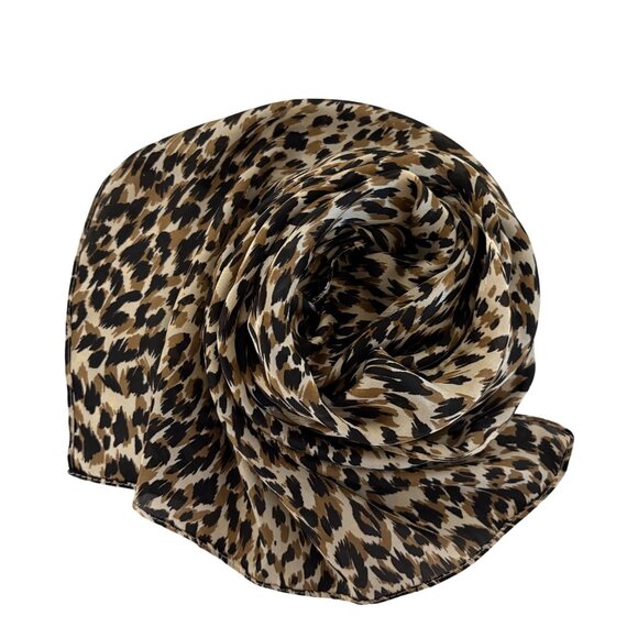 Leopard Print Lightweight Scarf Brown Silky Animal Print Fashionable Accessory - Picture 3 of 5